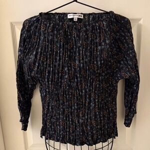 Ines de la Fressange x Uniqlo Womens Floral Crinkle Blouse Sz S Parisian Boho